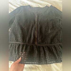 WHO WHAT WEAR long sleeve lattice peplum top